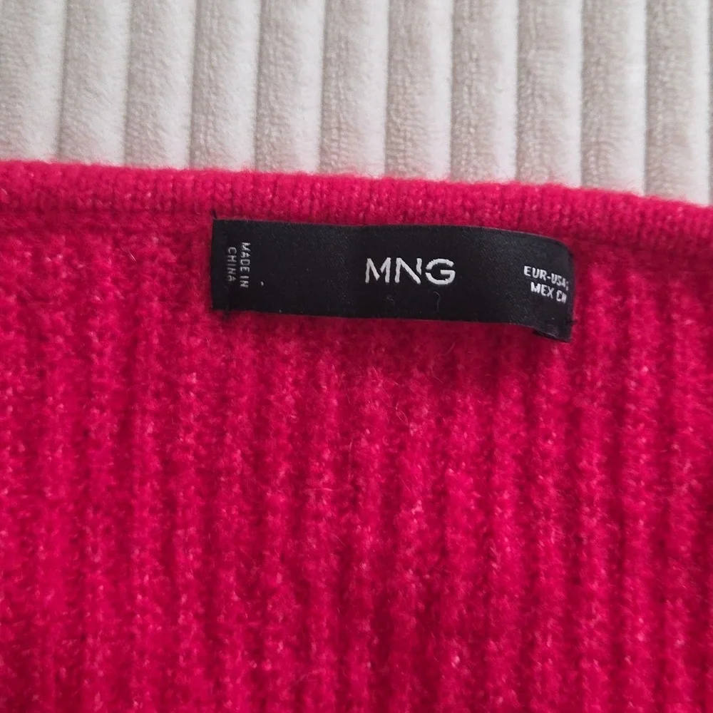 Mango Red V Neck Wool Blend Sweater